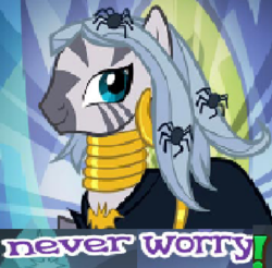 Size: 341x336 | Tagged: safe, gameloft, zecora, g4, advice, alternate hairstyle, caption, courage, expand dong, exploitable meme, image macro, long hair, meme, motivational, smiling, text, worried, wow! glimmer