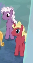 Size: 237x444 | Tagged: safe, screencap, loganberry, tune-up, earth pony, pony, unicorn, g4, school raze, cropped, cutie mark, duo focus, friendship student, male, offscreen character, stallion