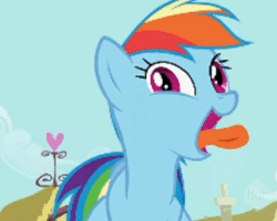 Size: 320x256 | Tagged: safe, screencap, rainbow dash, pegasus, pony, a bird in the hoof, g4, season 1, animated, cropped, cute, dashabetes, female, gif, mare, silly, solo, tongue out