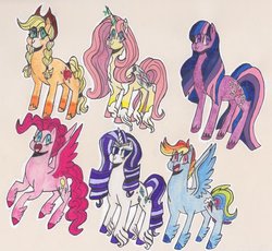 Size: 1024x941 | Tagged: safe, artist:draw1709, applejack, fluttershy, pinkie pie, rainbow dash, rarity, twilight sparkle, earth pony, pegasus, pony, unicorn, g4, applejack (g5 concept leak), fluttershy (g5 concept leak), g5 concept leak style, g5 concept leaks, mane six, mane six (g5 concept leak), pegasus pinkie pie, pinkie pie (g5 concept leak), race swap, rainbow dash (g5 concept leak), rarity (g5 concept leak), traditional art, twilight sparkle (g5 concept leak), unicorn fluttershy