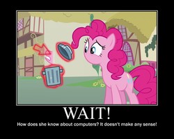 Size: 750x600 | Tagged: safe, artist:crossoverprincess, edit, edited screencap, screencap, pinkie pie, earth pony, pony, g4, magic duel, season 3, disembodied mouth, female, implied trixie, magic, mare, modular, motivational poster, mouth, sad, solo, text, trash can
