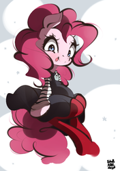 Size: 635x900 | Tagged: safe, artist:tohupo, pinkie pie, earth pony, pony, g4, clothes, dress, female, mare, solo, stockings, thigh highs, tongue out