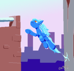 Size: 1220x1168 | Tagged: safe, artist:dinexistente, oc, oc only, pegasus, pony, city, cityscape, jumping, limited palette, midair, parkour, pixel art