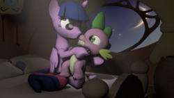 Size: 1920x1080 | Tagged: safe, artist:oc1024, spike, twilight sparkle, alicorn, pony, g4, 3d, cheek kiss, female, golden oaks library, kissing, male, ship:twispike, shipping, source filmmaker, straight, twilight sparkle (alicorn)