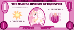 Size: 1143x461 | Tagged: safe, artist:cradet, edit, princess celestia, alicorn, pony, princess molestia, g4, federal reserve note, female, mare, money, pink-mane celestia, solo, stock vector