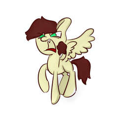 Size: 2000x2000 | Tagged: safe, artist:spontaneous_sarcasm, oc, oc only, oc:chocopud, pegasus, pony, angry, fangs, high res, raised hoof, screaming, simple background, spread wings, wings
