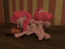 Size: 1024x768 | Tagged: source needed, safe, artist:nightmenahalo117, pinkie pie, oc, oc:nightmena, pony, g4, 3d, butt, crying, crying while being spanked, family guy, female, kramer vs. kramer, makeup, male, over the knee, pinkamena diane pie, plot, running makeup, sisters, spanking
