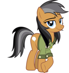 Size: 1886x2000 | Tagged: safe, artist:whalepornoz, quibble pants, pony, g4, bottomless, clothes, female, partial nudity, rule 63, simple background, smiling, smirk, solo, squabble skirt, transparent background, underhoof