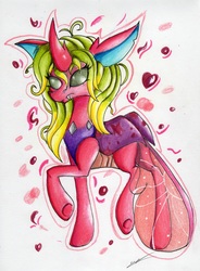 Size: 2447x3325 | Tagged: safe, artist:luxiwind, oc, oc only, oc:ryna, changedling, changeling, female, high res, solo, traditional art
