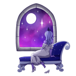 Size: 2000x2000 | Tagged: safe, artist:seishinann, princess luna, human, g4, clothes, female, high heels, high res, humanized, moon, night, shoes, simple background, sky, solo, stars, transparent background, window