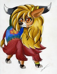 Size: 2455x3165 | Tagged: safe, artist:luxiwind, oc, oc only, oc:yiris, yak, female, high res, non-pony oc, solo, traditional art, yak oc
