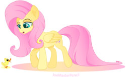 Size: 7989x4900 | Tagged: safe, artist:joemasterpencil, fluttershy, pegasus, pony, g4, my little pony: the movie, absurd resolution, duckling, female, folded wings, lidded eyes, looking at something, looking down, mare, movie accurate, open mouth, raised hoof, simple background, solo, standing, transparent background, vector, wings