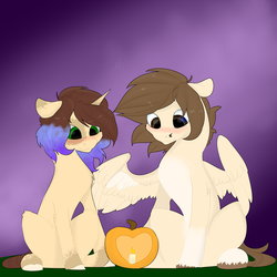 Size: 3900x3900 | Tagged: safe, artist:royalwolf1111, oc, oc only, oc:glider trail, oc:zodiac star, couple, cute, duo, halloween, heart, high res, holiday, jack-o-lantern, pumpkin, ych result