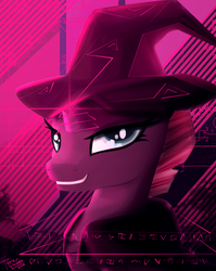 Size: 1300x1636 | Tagged: safe, artist:pedrohander, tempest shadow, pony, unicorn, g4, broken horn, bust, cape, clothes, female, hat, horn, solo, witch hat