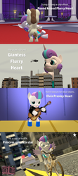 Size: 1920x4320 | Tagged: safe, artist:red4567, pound cake, princess flurry heart, alicorn, pegasus, pony, comic:princess punny heart 2, g4, 3d, baby, bicycle, car, comic, diaper, elvis presley, escape, female, funny, funny as hell, giant pony, grand theft auto, helicopter, kissing, macro, male, police car, princess punny heart, pun, ship:poundflurry, shipping, source filmmaker, straight