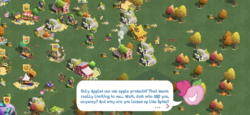 Size: 2436x1125 | Tagged: safe, gameloft, idw, pinkie pie, trouble shoes, living apple, g4, night of the living apples, spoiler:comic, spoiler:comic32, spoiler:comic33, apple, apple pinkie, apple tree, autumn, food, game screencap, idw showified, nightmare night, speech bubble, sweet apple acres, tree