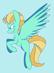 Size: 500x668 | Tagged: safe, artist:typhwosion, lightning dust, pony, g4, blue background, evil grin, female, flying, majestic, missing cutie mark, simple background, smiling, smirk, solo, spread wings, wings