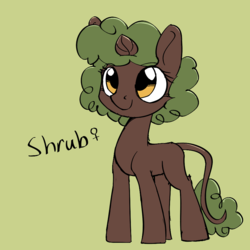 Size: 900x900 | Tagged: safe, artist:casualcolt, oc, oc only, oc:shrub, pony, unicorn, afro, female, filly, green background, leonine tail, long tail, simple background, solo