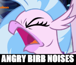 Size: 666x566 | Tagged: safe, edit, edited screencap, screencap, silverstream, g4, what lies beneath, 4chan, angry, birb, cropped, descriptive noise, eyes closed, female, hippogriffs doing bird things, image macro, meme, rage, screaming, silverrage, solo, text