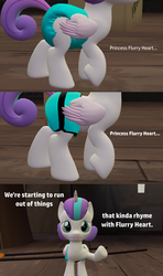 Size: 1920x3240 | Tagged: safe, artist:red4567, princess flurry heart, alicorn, pony, comic:princess punny heart 2, g4, 3d, age progression, baby, clothes, comic, diaper, female, shorts, shrug, solo, source filmmaker
