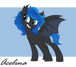 Size: 1887x1667 | Tagged: safe, oc, oc only, oc:acelina, bat pony, pony, bat pony oc, cute, ear fluff, ear piercing, leaning, piercing, smiling, solo, spread wings, standing, wings