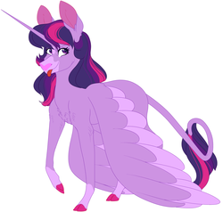 Size: 4000x3800 | Tagged: safe, artist:uunicornicc, twilight sparkle, alicorn, classical unicorn, pony, g4, :p, chest fluff, cloven hooves, colored hooves, female, horn, large wings, leonine tail, looking at you, mare, raised hoof, silly, simple background, solo, spread wings, tongue out, twilight sparkle (alicorn), unshorn fetlocks, white background, wings