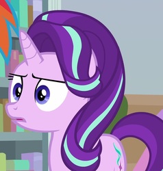 Size: 1021x1073 | Tagged: safe, screencap, starlight glimmer, pony, unicorn, g4, school raze, confused, cropped, female, mare, reaction image, solo focus