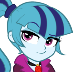 Size: 521x482 | Tagged: artist needed, safe, sonata dusk, equestria girls, g4, my little pony equestria girls: rainbow rocks, bust, clothes, cute, female, gem, jewelry, looking at you, necklace, ponytail, raised eyebrow, simple background, siren gem, smug, solo, sonatabetes, transparent background