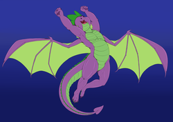 Size: 3507x2480 | Tagged: safe, artist:exelzior, spike, dragon, g4, armpits, arms in the air, commission, flying, high res, led zeppelin, older, older spike, winged spike, wings