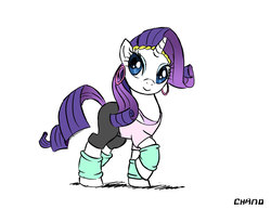 Size: 1320x1020 | Tagged: safe, artist:chano-kun, rarity, pony, unicorn, g4, 80s, ear piercing, earring, female, headband, jewelry, leg warmers, mare, piercing, simple background, solo, white background, workout outfit