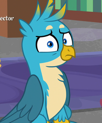 Size: 596x720 | Tagged: safe, screencap, gallus, griffon, g4, what lies beneath, chest fluff, cropped, male, reaction image, solo, wings