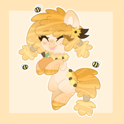 Size: 3000x3000 | Tagged: safe, artist:dreamyeevee, oc, oc only, oc:honey lemon, bee, original species, pond pony, flower, high res, solo
