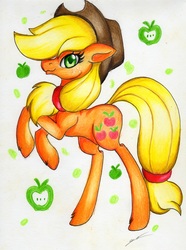 Size: 2447x3293 | Tagged: safe, artist:luxiwind, applejack, earth pony, pony, g4, female, high res, rearing, solo, traditional art