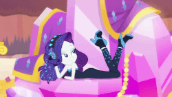 Size: 998x561 | Tagged: safe, screencap, rarity, equestria girls, equestria girls series, g4, the other side, animated, ass, bare shoulders, beautiful, butt, clothes, cute, diamonds, female, gem, gif, headphones, high heels, lidded eyes, looking at you, music video, one eye closed, raribetes, rearity, shoes, sleeveless, smiling, solo, strapless, wink, you know for kids