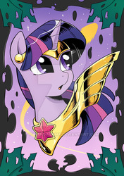 Size: 400x569 | Tagged: safe, artist:yukandasama, twilight sparkle, pony, g4, bust, female, looking up, mare, obtrusive watermark, solo, watermark