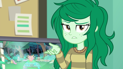 Size: 1920x1080 | Tagged: safe, screencap, wallflower blush, equestria girls, equestria girls specials, g4, my little pony equestria girls: better together, my little pony equestria girls: forgotten friendship, computer, female, garden, gesture, looking at you, solo, unamused