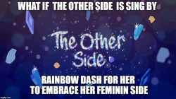 Size: 888x499 | Tagged: safe, edit, edited screencap, screencap, equestria girls, g4, my little pony equestria girls: better together, the other side, caption, image macro, imgflip, impact font, implied rainbow dash, text, title card