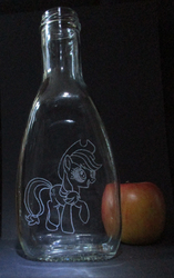 Size: 2263x3599 | Tagged: safe, artist:malte279, applejack, g4, apple, bottle, craft, food, glass engraving, high res