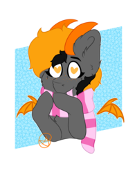 Size: 2500x3200 | Tagged: safe, artist:diane-thorough, oc, oc only, oc:snuggle ember, dracony, hybrid, bust shot, chibi, clothes, female, happy, heart eyes, high res, hooves, horns, scarf, solo, tongue out, wingding eyes