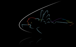 Size: 1920x1200 | Tagged: safe, artist:anonymous, artist:saphiros, rainbow dash, pegasus, pony, g4, dark background, female, mare, minimalist, modern art, no eyes, no mouth, outline, reflection, simple background, solo, sonic rainboom, wallpaper, wings