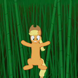 Size: 4000x4000 | Tagged: safe, artist:devfield, applejack, earth pony, pony, g4, absurd resolution, bamboo, female, holding on, jungle, scared, solo, vine