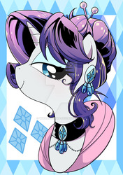 Size: 600x853 | Tagged: safe, artist:yukandasama, rarity, pony, g4, bust, deviantart watermark, female, jewelry, looking at you, mare, obtrusive watermark, solo, watermark
