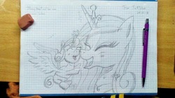 Size: 1024x576 | Tagged: safe, artist:susanzx2000, princess cadance, princess flurry heart, alicorn, pony, g4, cute, graph paper, inktober, lineart, mom and baby, smiling, traditional art