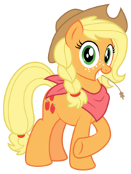 Size: 2128x2834 | Tagged: safe, artist:aleximusprime, applejack, earth pony, pony, flurry heart's story, g4, bandana, braid, female, freckles, hat, high res, mare, older, older applejack, simple background, smiling, solo, straw in mouth, transparent background