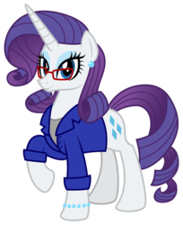 Size: 2425x2970 | Tagged: safe, artist:aleximusprime, rarity, pony, unicorn, flurry heart's story, g4, beads, bio in description, clothes, ear piercing, earring, fabulous, fashion, fashion designer, female, glasses, high res, jacket, jewelry, older, older rarity, piercing, raised hoof, simple background, solo, transparent background