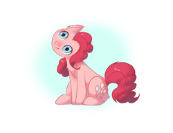 Size: 3276x2526 | Tagged: dead source, safe, artist:猫可可, pinkie pie, earth pony, pony, g4, adoracreepy, creepy, cute, cutie mark, female, head tilt, high res, mare, nightmare fuel, ponk, sitting, smiling, solo, uncanny valley
