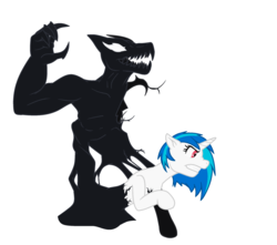 Size: 2345x2069 | Tagged: safe, artist:metalsonic612, dj pon-3, vinyl scratch, pony, unicorn, g4, angry, crossover, female, gritted teeth, high res, mare, marvel, marvel comics, open mouth, raised hoof, simple background, symbiote, venom, white background