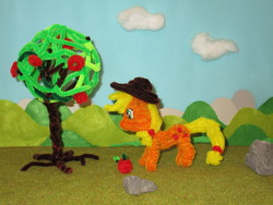 Size: 5152x3864 | Tagged: safe, artist:malte279, applejack, g4, apple, apple tree, chenille stems, chenille wire, craft, food, hat, pipe cleaner sculpture, pipe cleaners, sculpture, tree