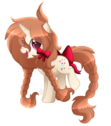 Size: 1613x1824 | Tagged: safe, artist:sugaryicecreammlp, oc, oc only, oc:gingar, pony, unicorn, bow, braid, braided tail, cutie mark, female, mare, simple background, solo, tail bow, transparent background