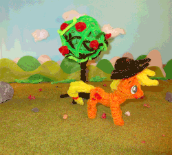 Size: 1104x1000 | Tagged: safe, artist:malte279, applejack, g4, animated, apple, apple tree, chenille, chenille stems, chenille wire, craft, female, food, hat, irl, photo, pipe cleaner sculpture, pipe cleaners, sculpture, stop motion, tree